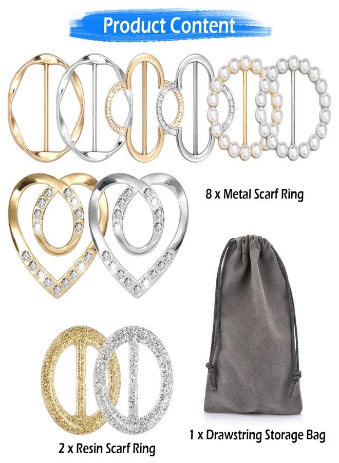 Kiqeres 10 PCS Scarf Rings for Women, T-Shirt Tie Clips with 1 Storage Bag, Pearl Belt Buckles, Dress Cinch Clip, Silk Scarf Ring, Pearl/Heart-Shaped Buckles For Clothes Hat Belt Decor - Image 2